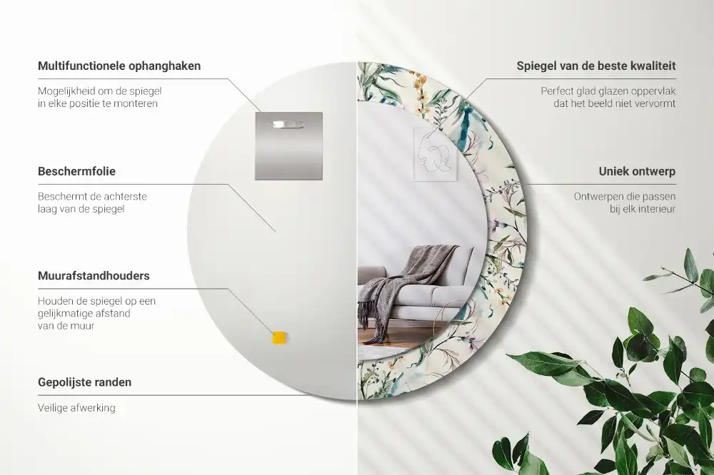 Tiskano okroglo ogledalo Akvarelne rože