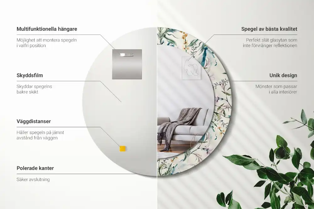 Tiskano okroglo ogledalo Akvarelne rože