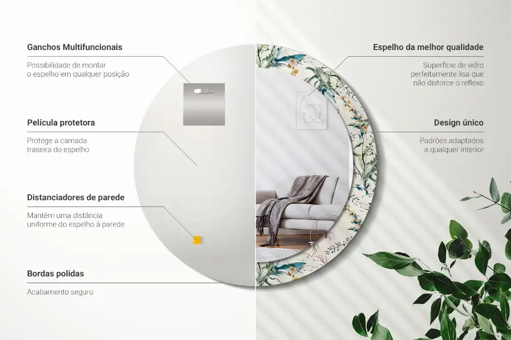 Tiskano okroglo ogledalo Akvarelne rože