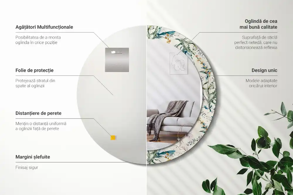 Tiskano okroglo ogledalo Akvarelne rože