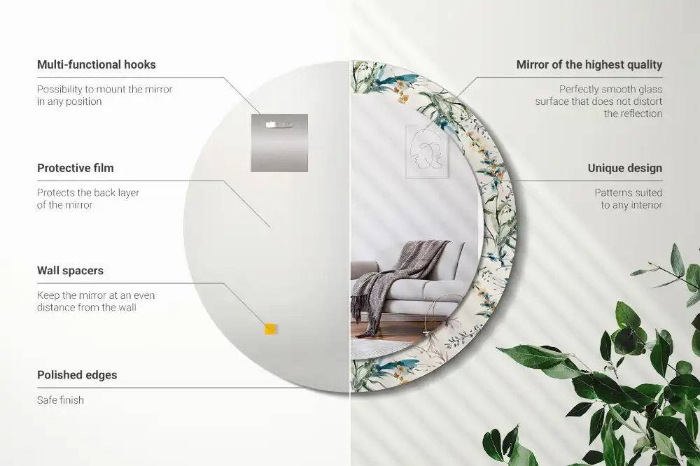 Tiskano okroglo ogledalo Akvarelne rože