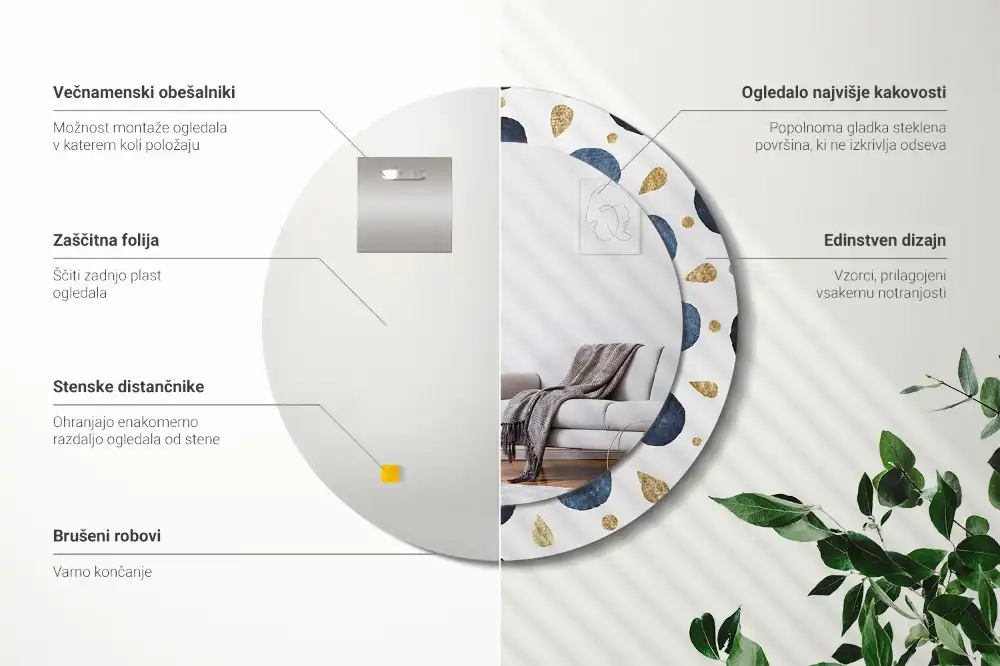 Okroglo stensko okrasno ogledalo Lunina mandala