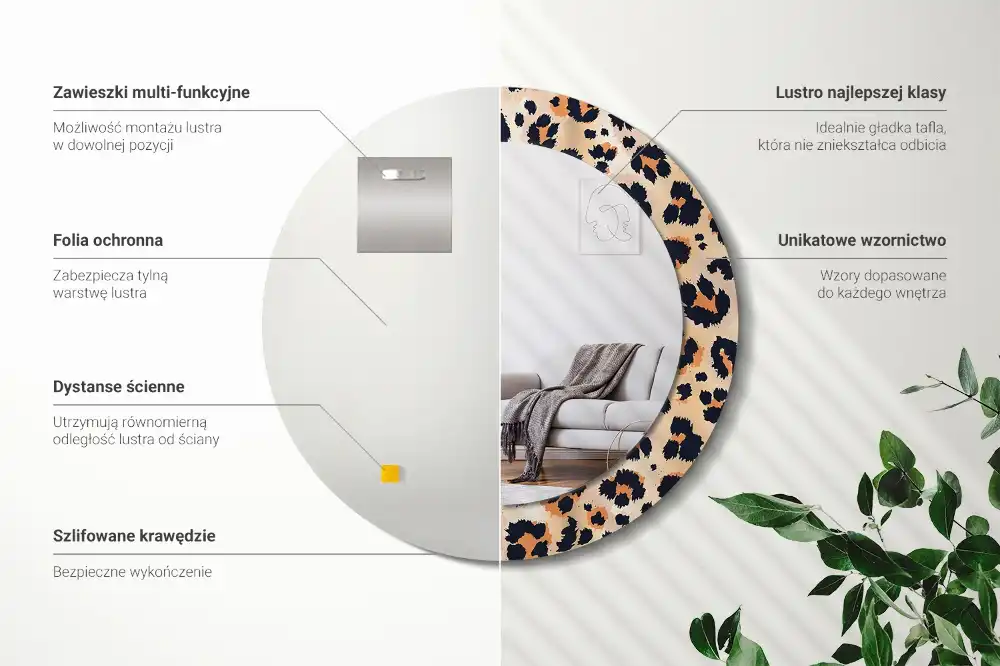 Tiskano okroglo ogledalo Pikasti vzorec