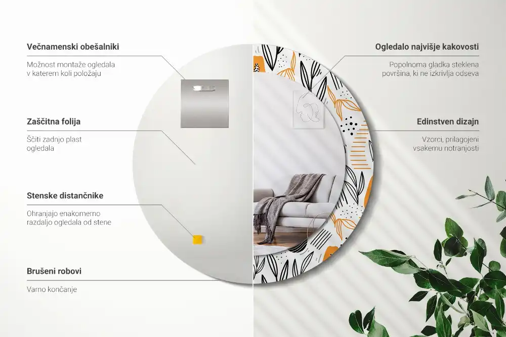 Okroglo okrasno ogledalo Papaje