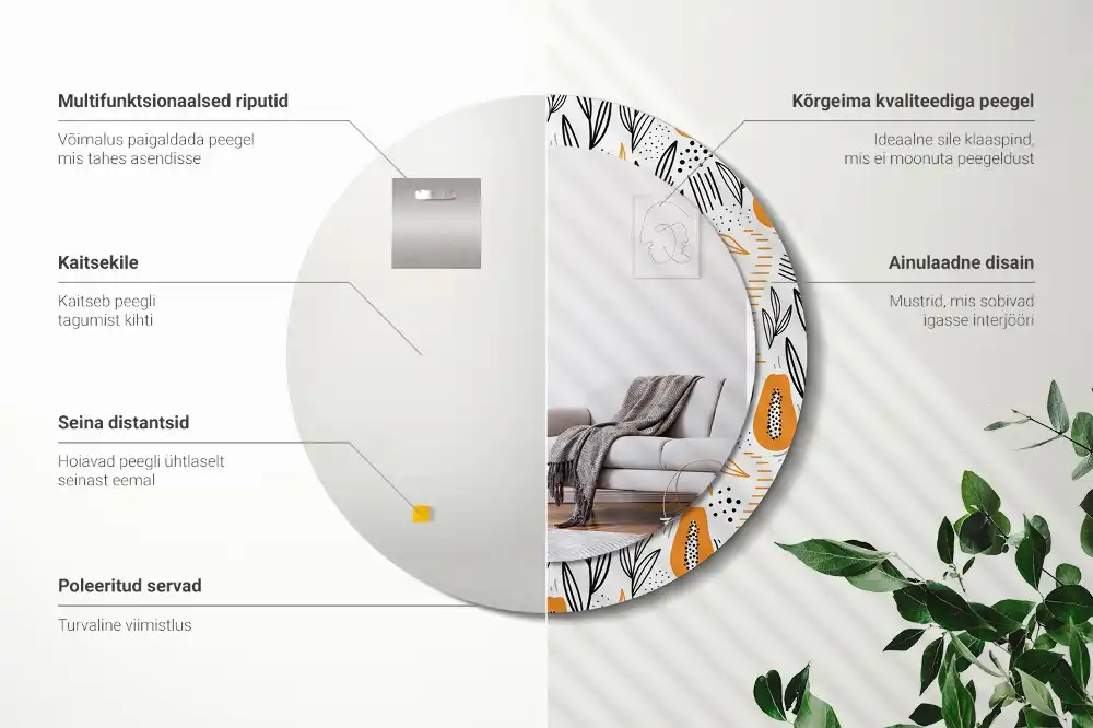 Okroglo okrasno ogledalo Papaje