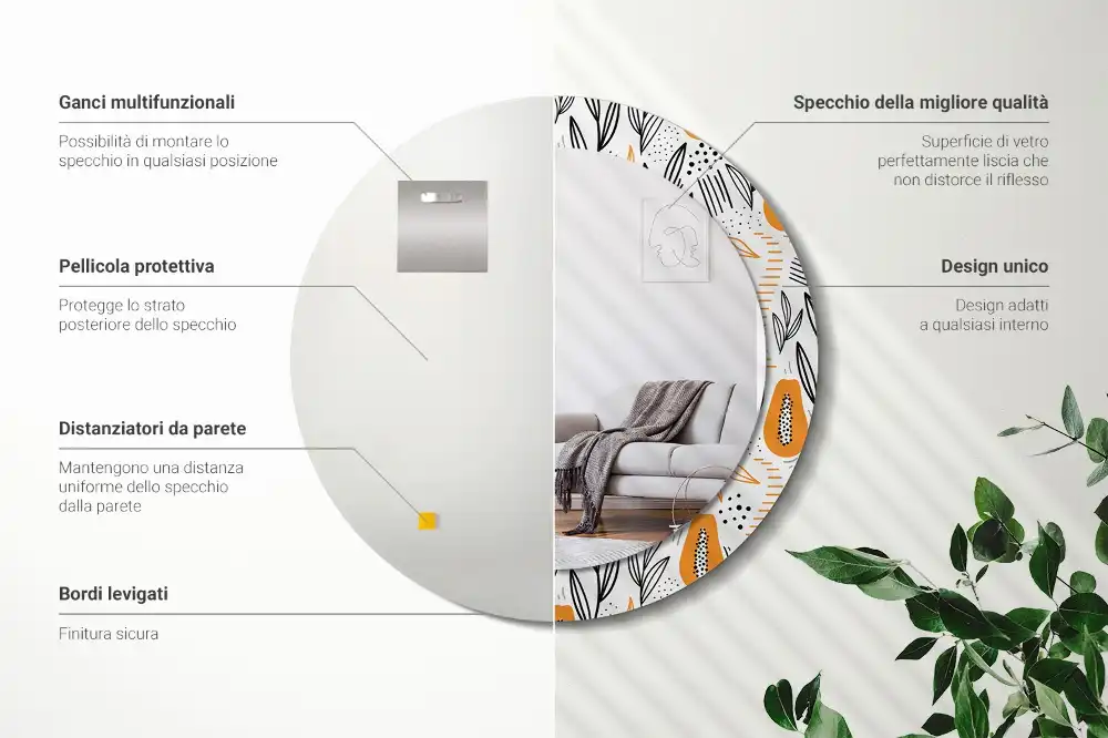 Okroglo okrasno ogledalo Papaje