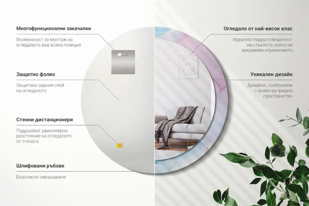 Okroglo stensko okrasno ogledalo Marmorni slog