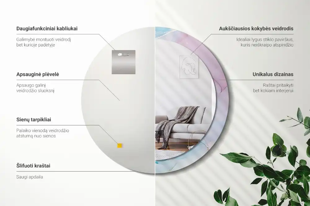 Okroglo stensko okrasno ogledalo Marmorni slog