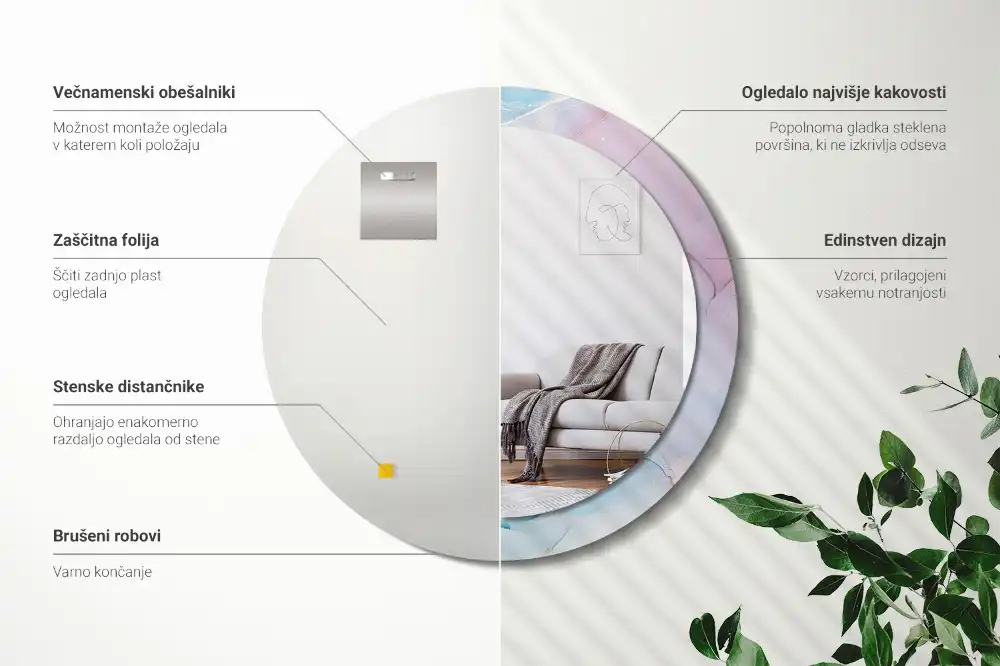 Okroglo stensko okrasno ogledalo Marmorni slog