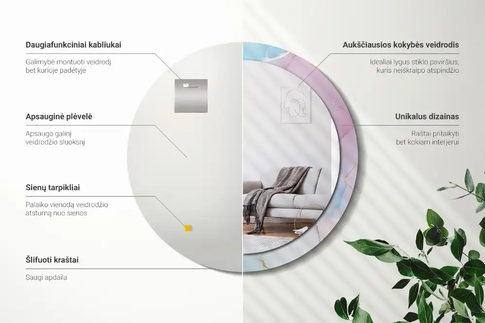 Okroglo stensko okrasno ogledalo Marmorni slog