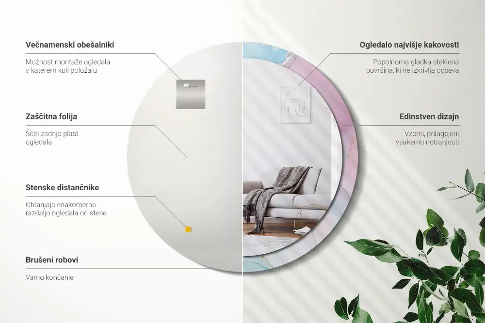 Okroglo stensko okrasno ogledalo Marmorni slog