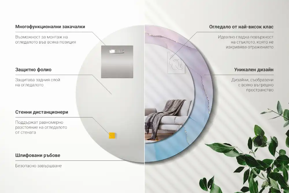 Okroglo stensko okrasno ogledalo Marmorni slog