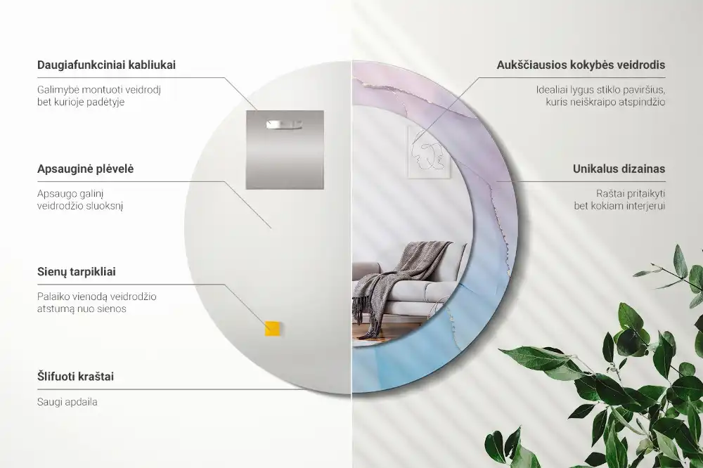 Okroglo stensko okrasno ogledalo Marmorni slog