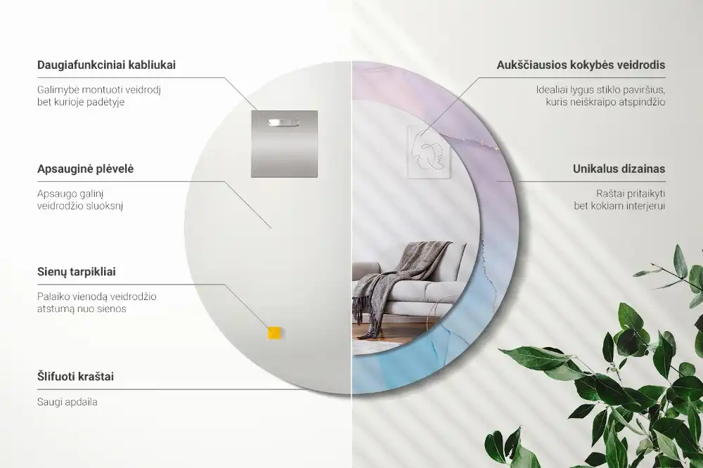 Okroglo stensko okrasno ogledalo Marmorni slog