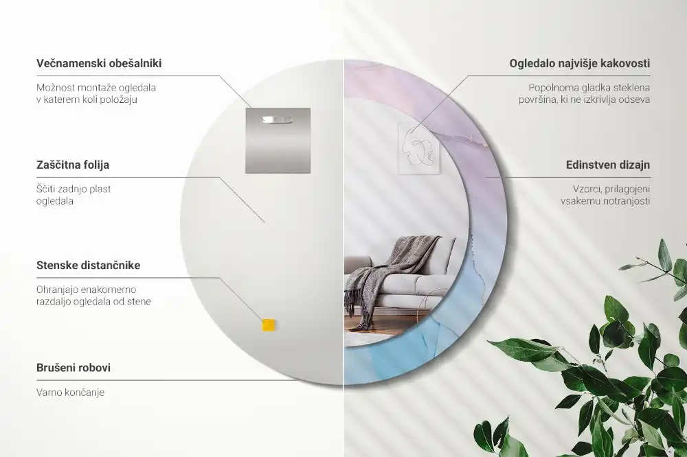 Okroglo stensko okrasno ogledalo Marmorni slog