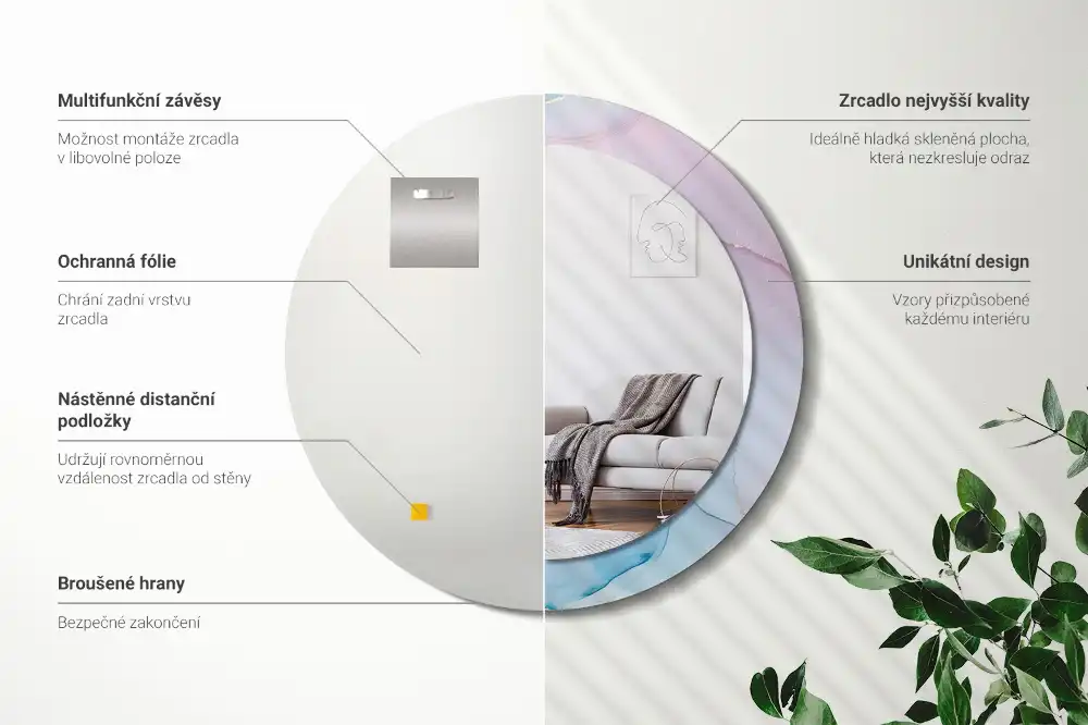 Okroglo stensko okrasno ogledalo Marmorni slog