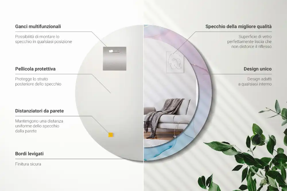 Okroglo stensko okrasno ogledalo Marmorni slog