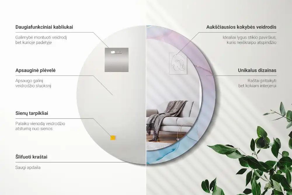 Okroglo stensko okrasno ogledalo Marmorni slog