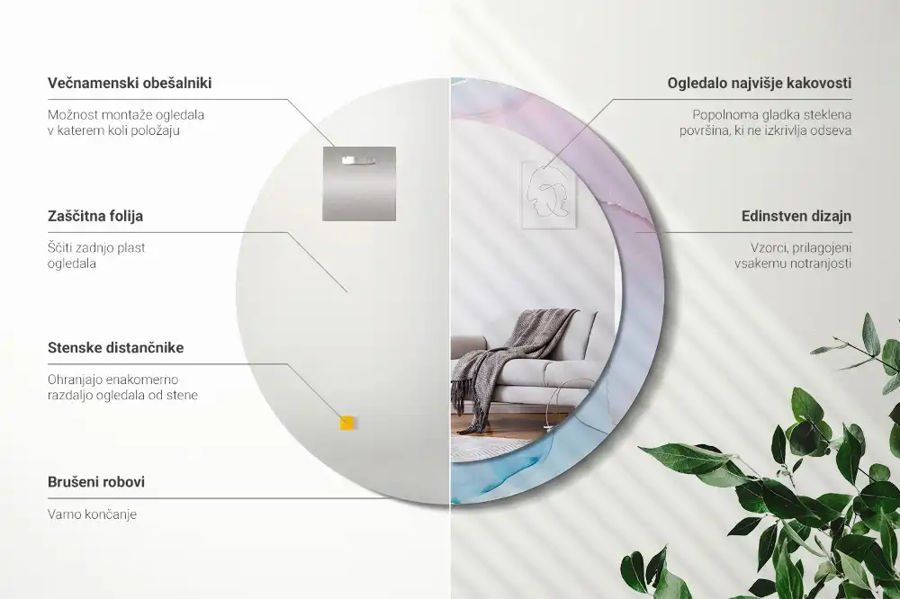 Okroglo stensko okrasno ogledalo Marmorni slog