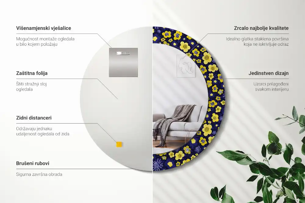 Tiskano okroglo ogledalo Majhne rože