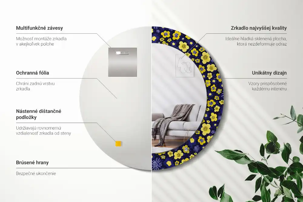 Tiskano okroglo ogledalo Majhne rože