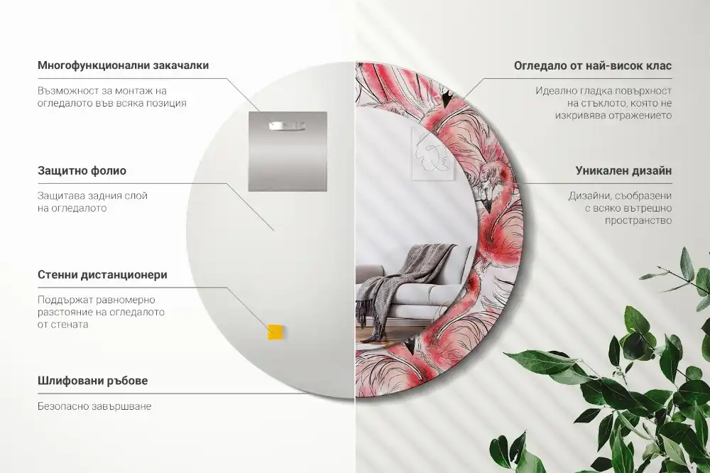 Okroglo okrasno ogledalo Flamingi