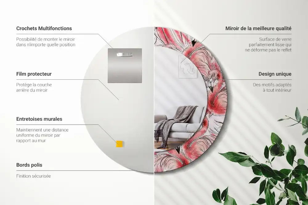 Okroglo okrasno ogledalo Flamingi