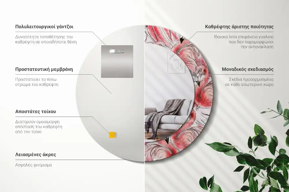 Okroglo okrasno ogledalo Flamingi