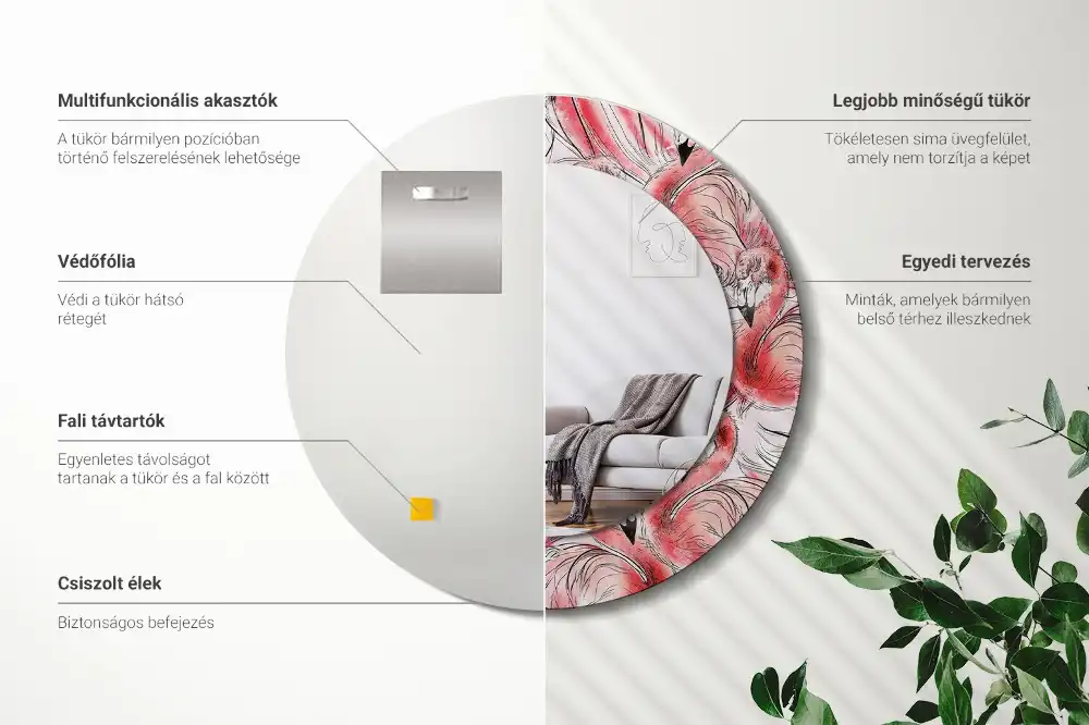 Okroglo okrasno ogledalo Flamingi