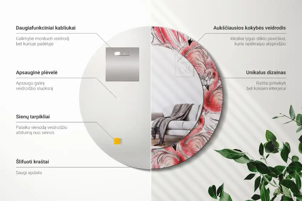 Okroglo okrasno ogledalo Flamingi