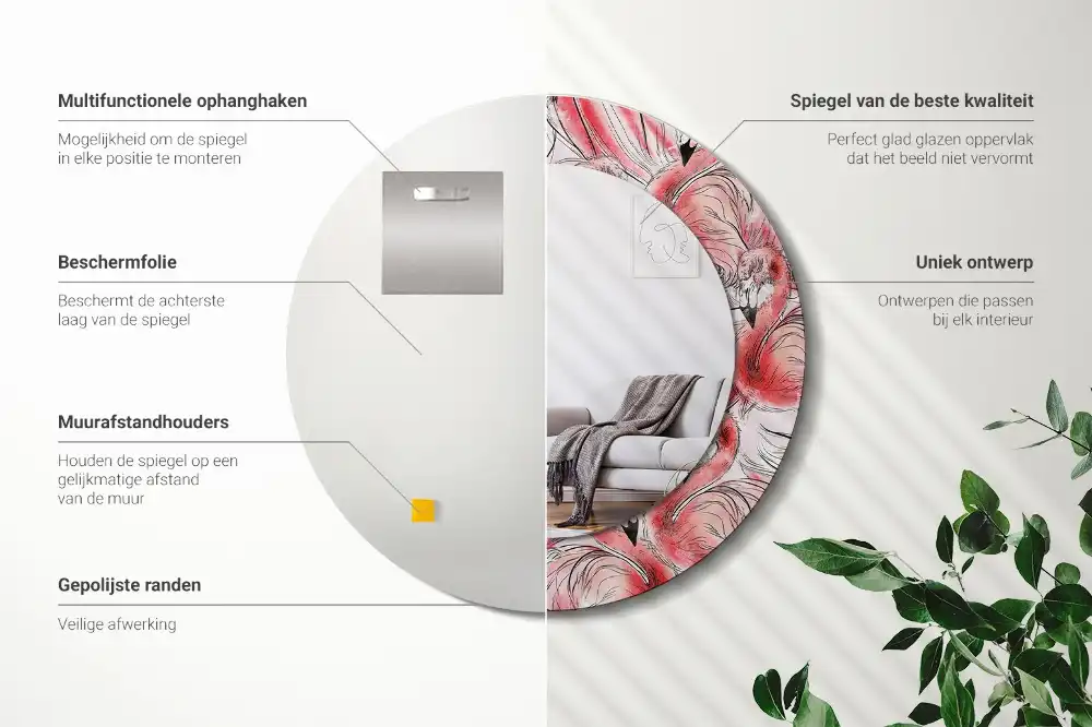 Okroglo okrasno ogledalo Flamingi