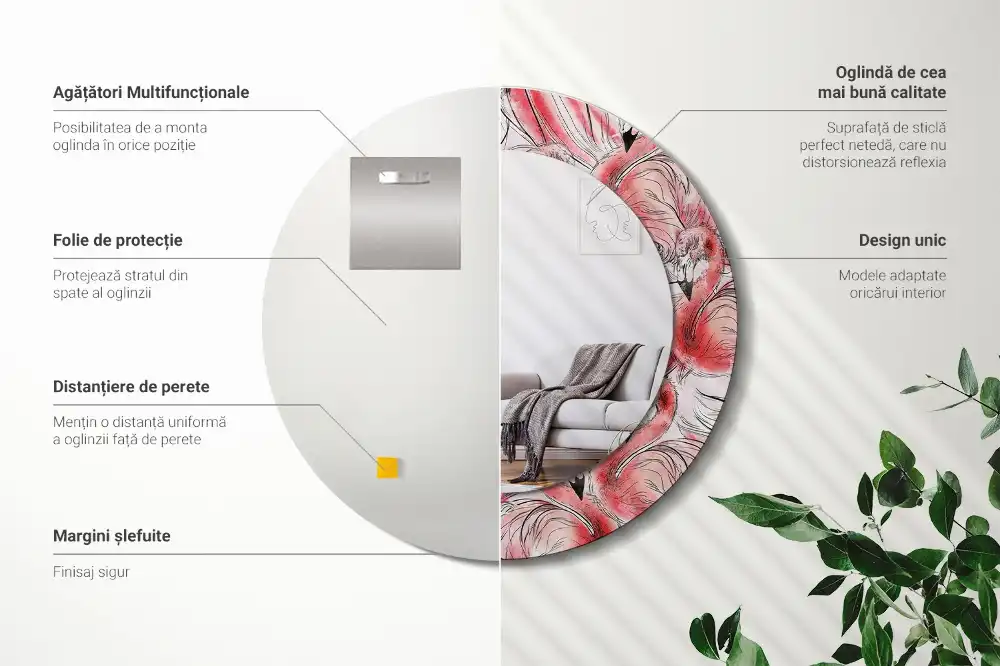 Okroglo okrasno ogledalo Flamingi