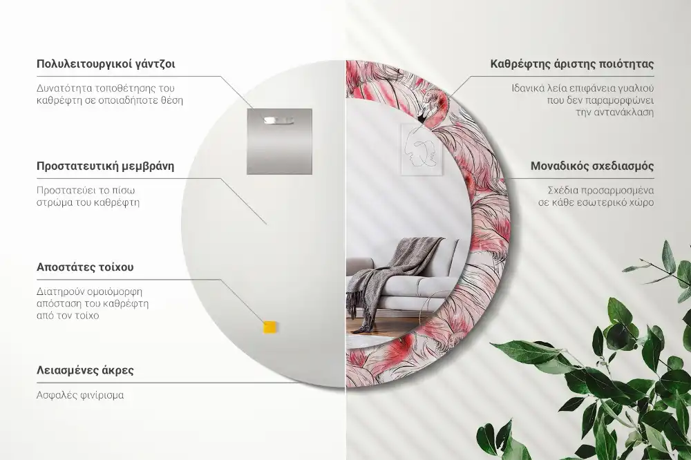 Okroglo okrasno ogledalo Flamingi