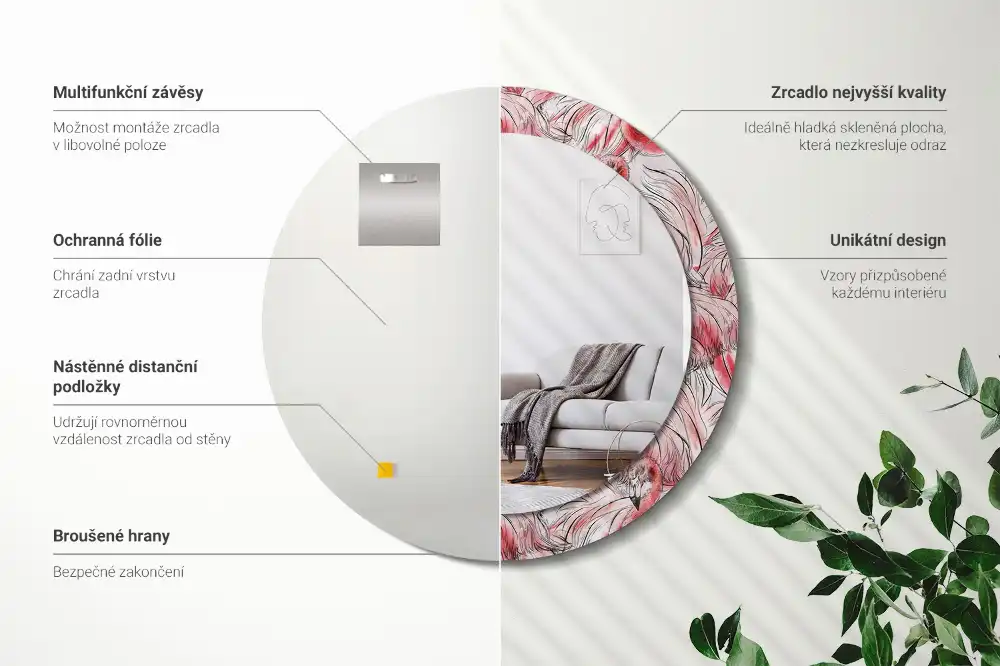 Okroglo okrasno ogledalo Flamingi