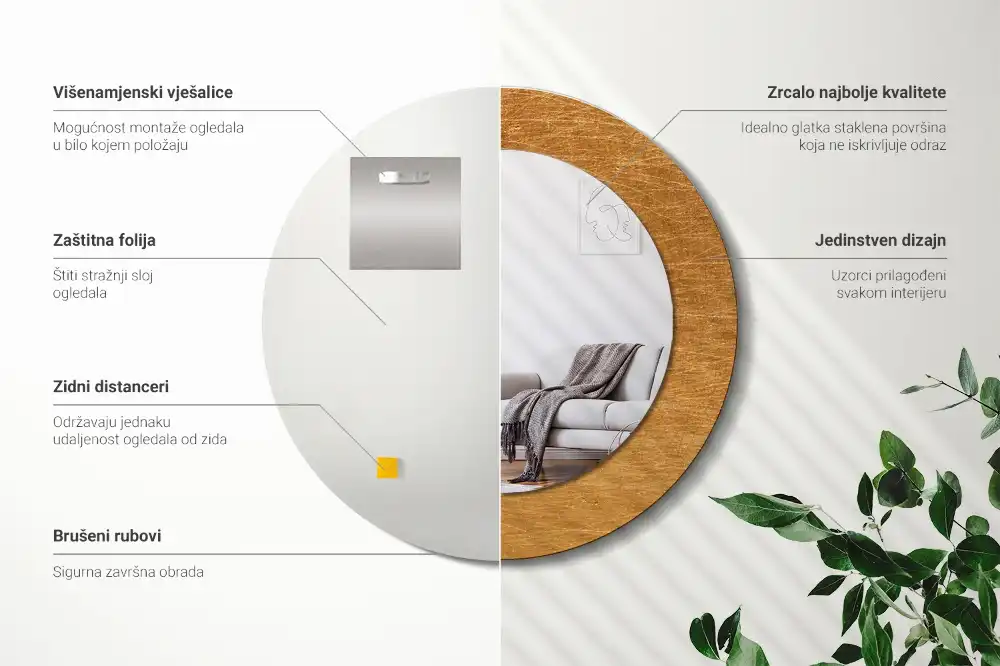 Tiskano okroglo ogledalo Vintage loftski slog