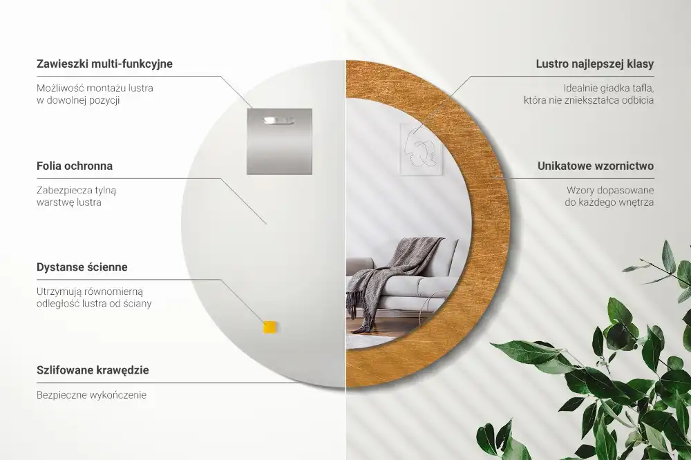 Tiskano okroglo ogledalo Vintage loftski slog