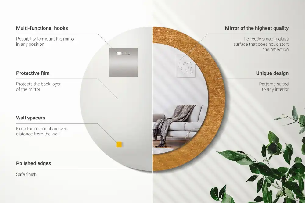 Tiskano okroglo ogledalo Vintage loftski slog