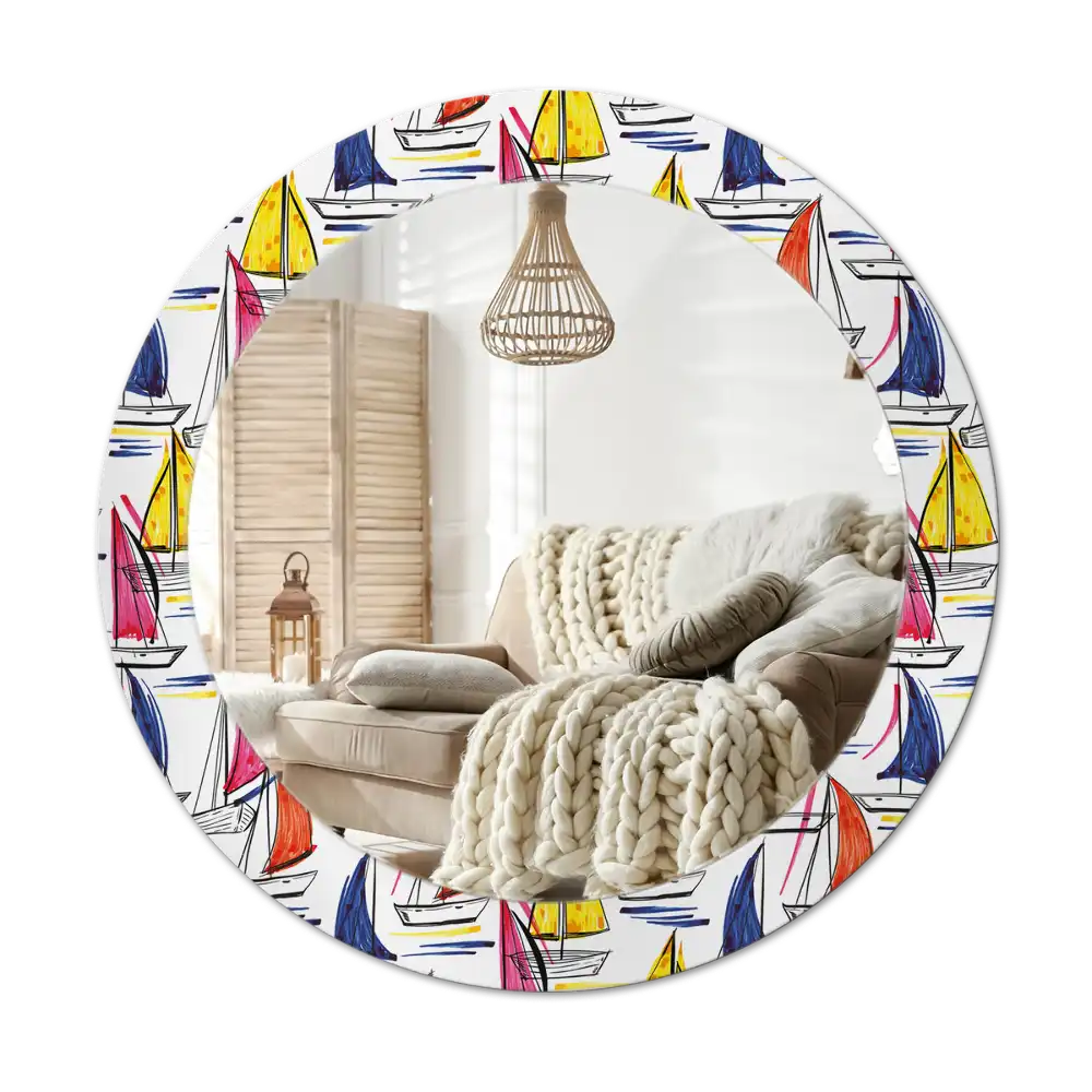 Okroglo stensko okrasno ogledalo Barviti čolni