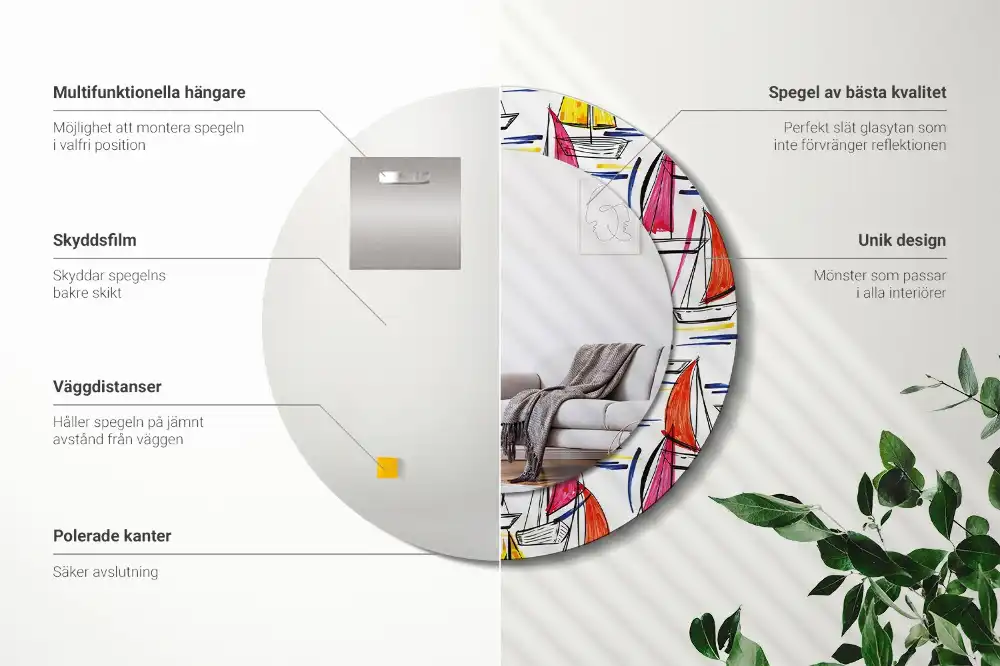 Okroglo stensko okrasno ogledalo Barviti čolni