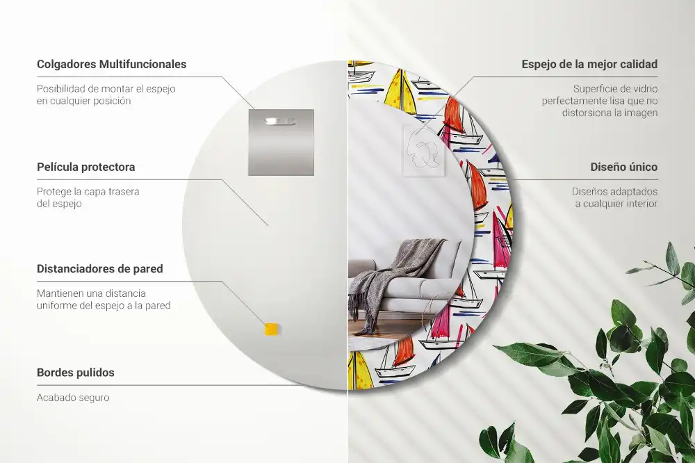 Okroglo stensko okrasno ogledalo Barviti čolni