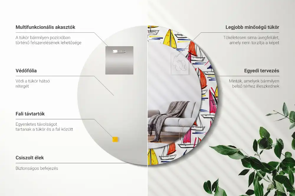 Okroglo stensko okrasno ogledalo Barviti čolni