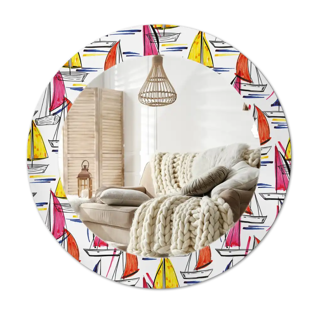 Okroglo stensko okrasno ogledalo Barviti čolni