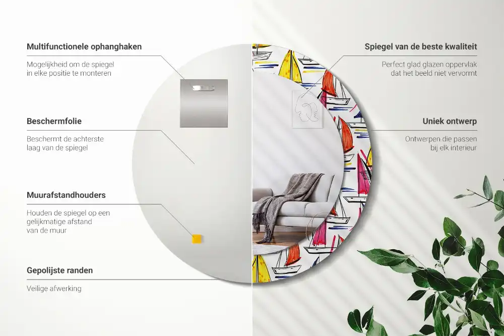 Okroglo stensko okrasno ogledalo Barviti čolni