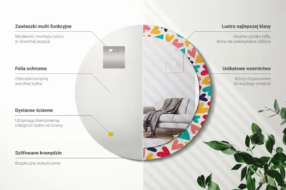 Tiskano okroglo ogledalo Barvita srca