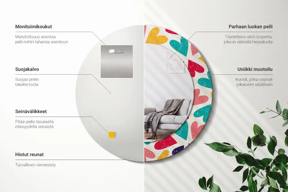 Tiskano okroglo ogledalo Barvita srca