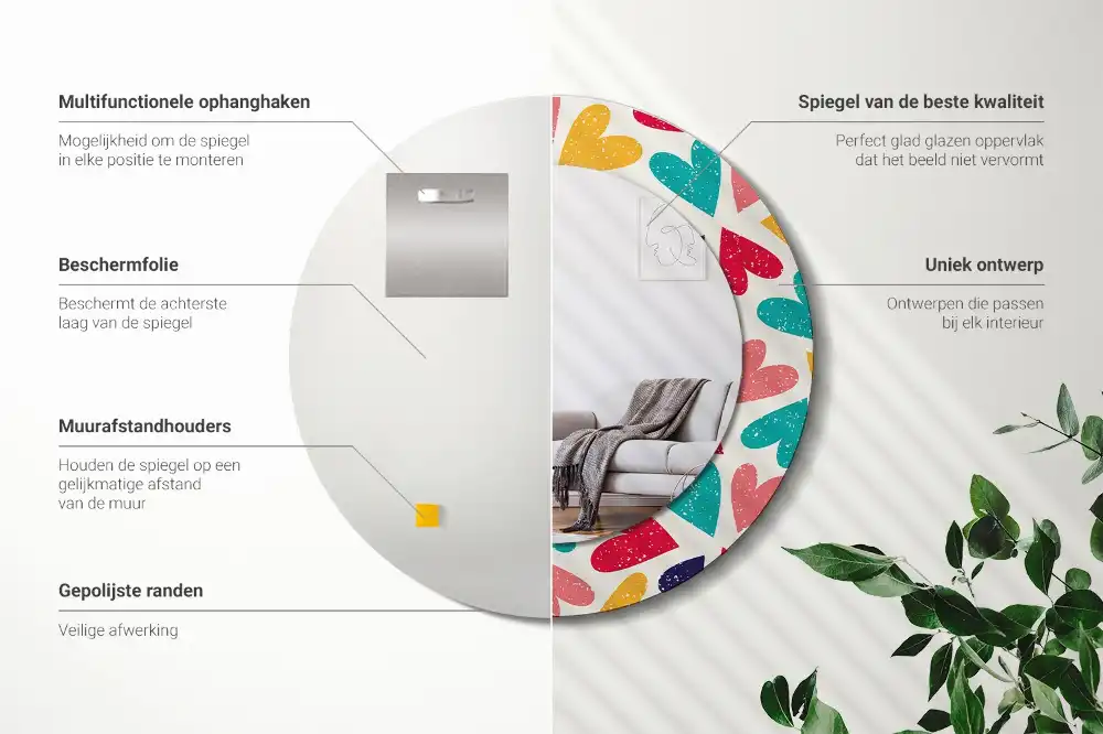 Tiskano okroglo ogledalo Barvita srca