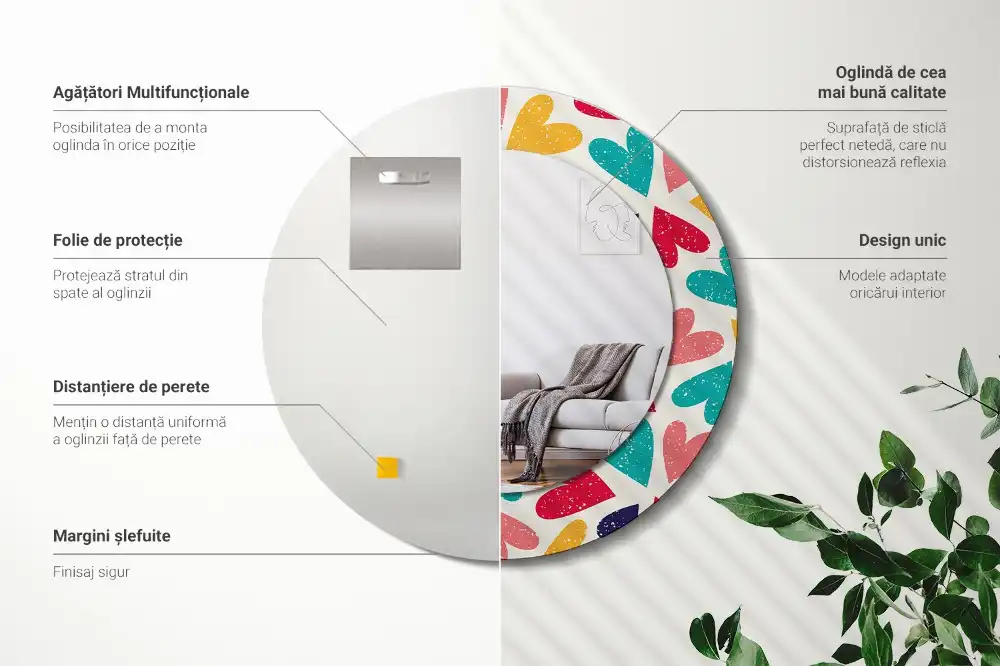 Tiskano okroglo ogledalo Barvita srca