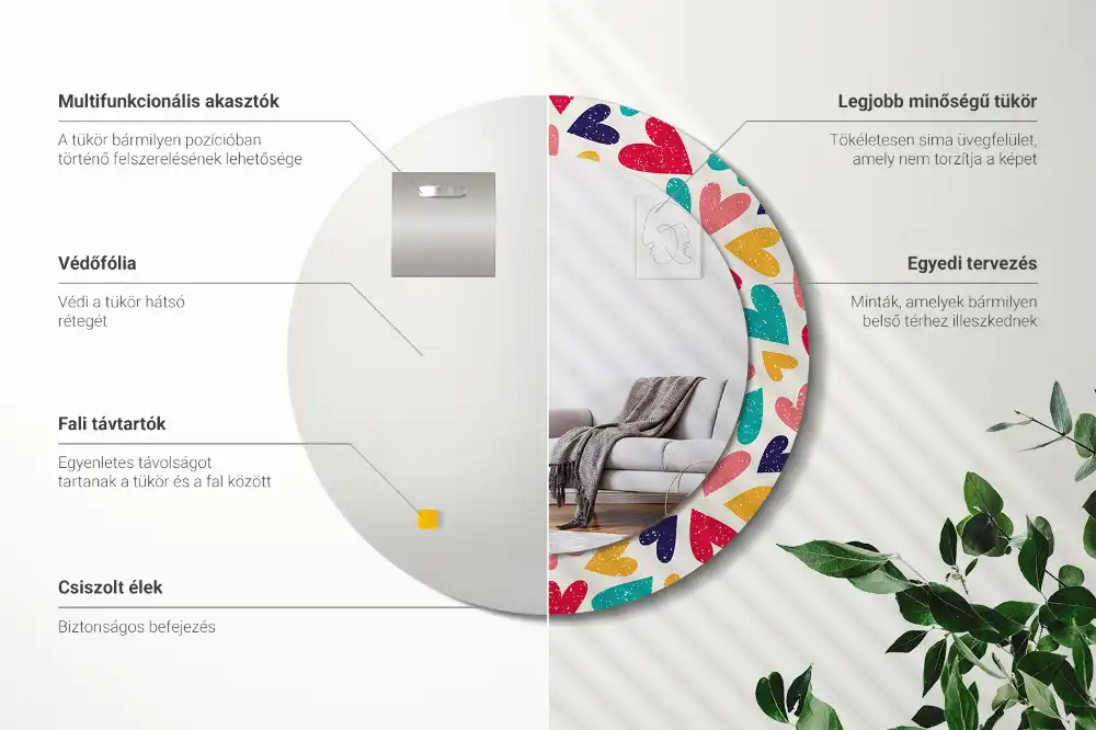 Tiskano okroglo ogledalo Barvita srca