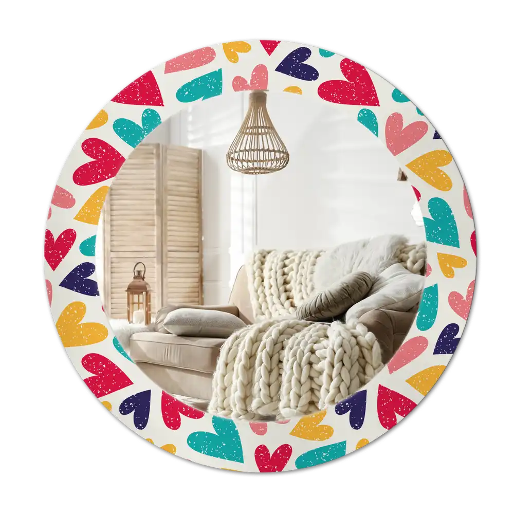 Tiskano okroglo ogledalo Barvita srca