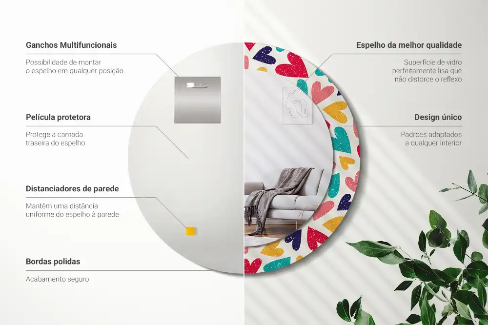 Tiskano okroglo ogledalo Barvita srca